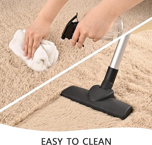 Image of AROMICK Modern Polyester Anti Slip Shaggy Fluffy Rug and Carpet for Living Room, Bedroom & Dining Room (3 x 5 Feet, Beige)