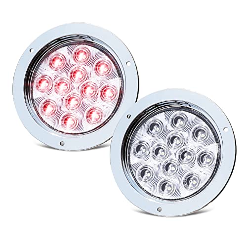 Madcatz (Pack Of 2) 4 Inch Round Clear Lens Red Led Trailer Tail Lamp Brake Lights 12 Diodes With Chrome Bezel Heavy Duty Truck Bus 12V Dc Gac12 #TOP12