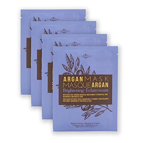 La Chatelaine Brightening Sheet Mask, Organic Argan Oil, Vitamin E, Fruit Acid, Improve Skin Tone, Beauty Essentials for a Healthy-Looking Complexion, Paraben Free - Pack of 4 French Masks 4x 0.67 oz