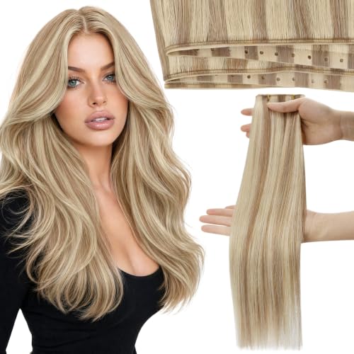 Image of Moresoo Butterfly Weft Hair Extensions Remy Human Hair 14 Inch 50g | Remy human hair butterfly weft, light ash beige blonde, OVO PU hole, for adding volume with soft straight blend