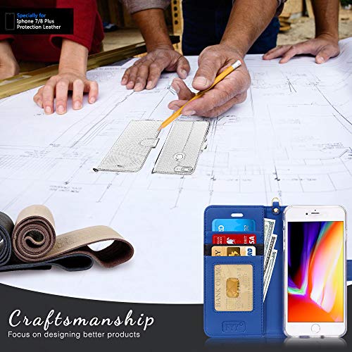 Fyy For Iphone 8 Plus Case/Iphone 7 Plus Case, Pu Leather Flip Wallet Phone Case With Card Holder Wrist Strap Kickstand Protective Cover For Iphone 7 Plus/8 Plus 5.5" Navy #TOP1