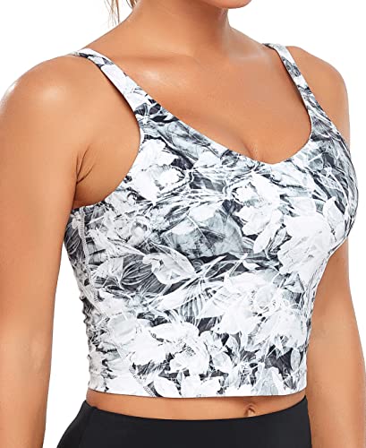 Image of Oalka Sports Bra Womens Longline Padded Crop Yoga Tank Tops