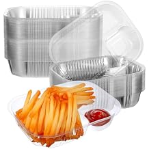 200 Pack 22 oz Nacho Trays, 6" x 8" Plastic 2 Compartment Food Serving Trays Disposable Sauce Cheese Dip Tray for Concession Stands Movie Night Carnival Christmas Party Snack Taco Chip Supplies