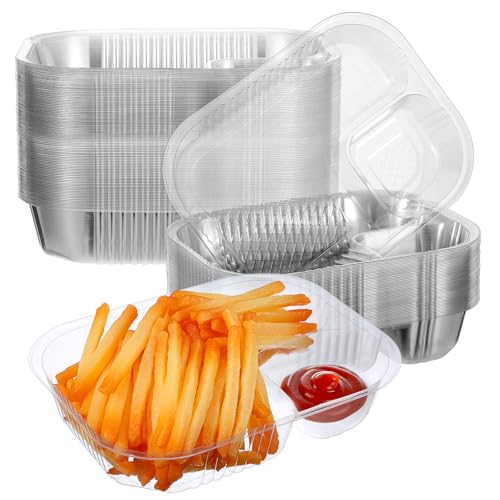 200 Pack 22 oz Nacho Trays, 6\" x 8\" Plastic 2 Compartment Food Serving Trays Disposable Sauce Cheese Dip Tray for Concession Stands Movie Night Carnival Christmas Party Snack Taco Chip Supplies