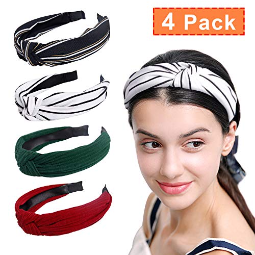 DECYOOL 4 Pcs Wide Headbands Hair Band Knot Turban Headwraps, Fashion Women Girls Accessories Set