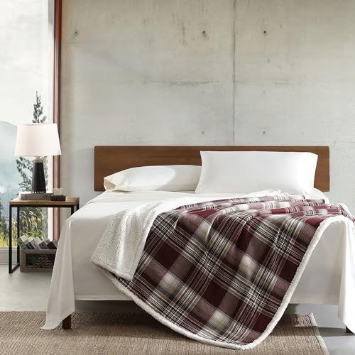 Image of Eddie Bauer - Throw Blanket, Cotton Flannel Home Decor, All Season Reversible Sherpa Bedding (Twin Lakes Red, Throw)