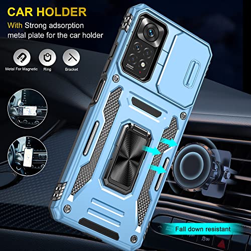 Image of Slide Camera Cover with Ring Holder Mobile Phone Case Cover for Mi Redmi Note 11S (Blue)