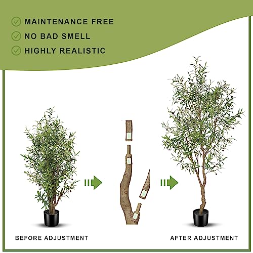 Feelead 7Ft Faux Olive Tree - Fake Potted Olive Silk Tree With Planter Natural Olive Branches And Realistic Leaves Artificial Tree For Home House Office Decor Indoor thumb #7