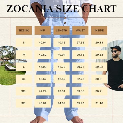 ZOCANIA Mens Casual Linen Pants Button Drawstring Elastic Waist Trousers Straight Legs Summer Fall Pants with Pockets2