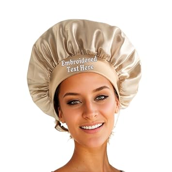 Custom Embroidered Name Logo Shower Cap for Sleeping Women Hair Band Satin Bonnets with Elastic Band Sleep Cap Curly Hair