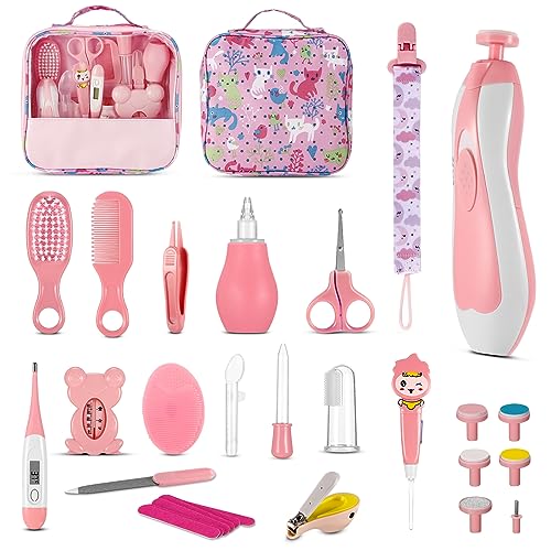 Image of Baby Grooming Kit, Baby Thermometer 29 in 1 Baby Healthcare and Grooming Kit, Baby Electric Nail Trimmer Set Hair Brush Comb Nail Clipper Nasal Aspirator Baby Essentials Kits for Nursery