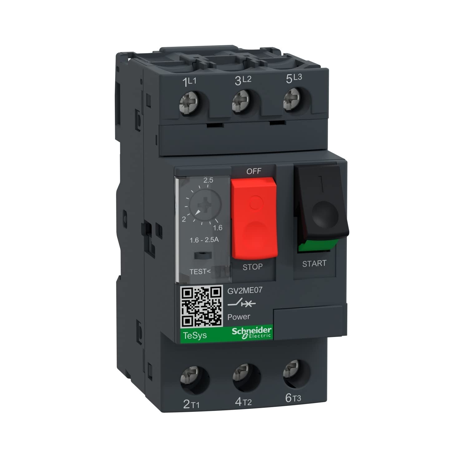 Schneider Electric Motor circuit breaker, TeSys GV2, 3P, 1.6-2.5 A, thermal magnetic, screw clamp terminals, GV2ME07