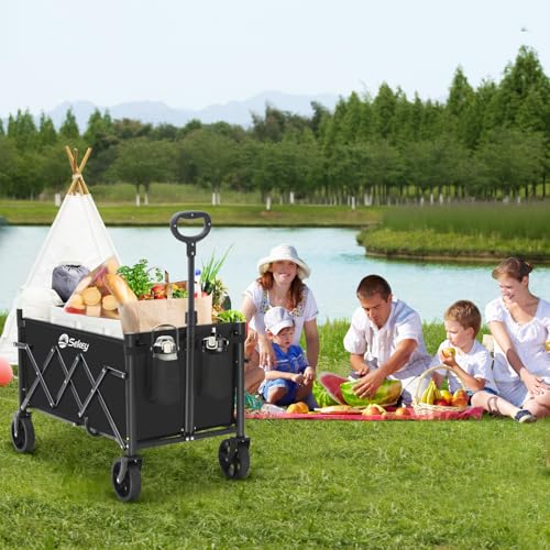 Sekey Bollerwagen Faltbar Klein 70L 80KG, Handwagen Klappbar, Faltbarer Einkaufswagen Campingwagen mit Höhenverstellbarem Griff, Leicht & Platzsparend & Stabil, Mini 4029, Schwarz – Bild 8