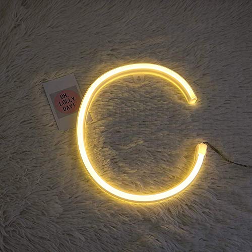 Image of ENUOLI LED Warm White Alphabet Neon Art Signs Letter Neon Night Lights (C) | Battery /USB Operated Neon Letter Light Wall Decor Light up Words for Wedding Birthday Party Christmas Home Bar Decoration