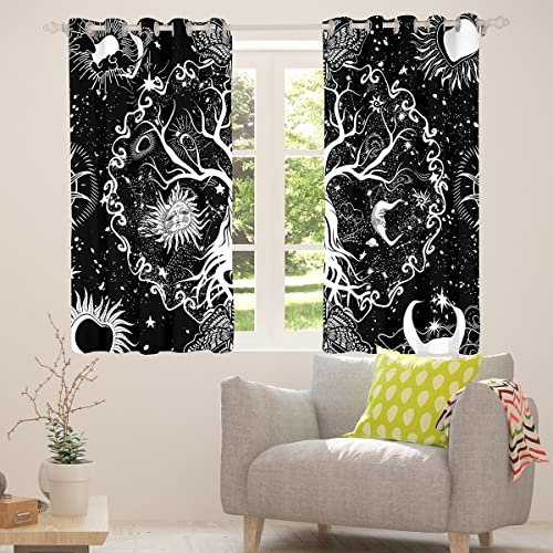 Tree Of Life Curtains & Drapes Sun And Moon Curtains, Gothic Moth Blackout Curtains Trippy Cosmic Window Treatments Glitter Stars Curtains Psychedelic Constellations Window Drapes Living Room 84Wx63L #TOP2