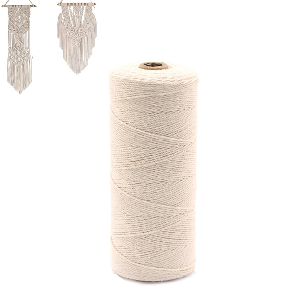 trabag Macrame Yarn 1 mm x 450 m - 100% Cotton, Beige, Cord for DIY Crafts Wall Hanging, Gardening, Dream Catcher, Wedding Decorations