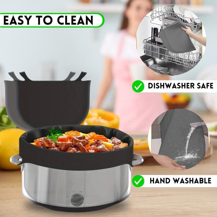 Miniatura 2 de Paquete de 3 forros de silicona reutilizables para olla de cocción lenta (se adapta a olla de 8 cuartos de galón) a prueba de fugas, revestimiento