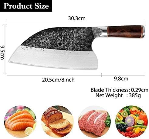 Meat Cleaver,Cleaver Knife, 8 Inch Chef Knife Hand Forged Sharp Meat Cleaver Wooden Handle Butcher Knife Stainless Steel 5CR15MOV Steel Knife