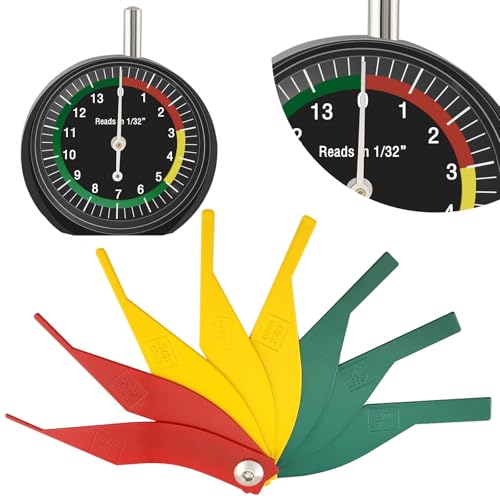 Tire Tread Depth Gauge&Brake Lining Gauge Set- Dial Tire Depth Tool (1/32' Readings) + 8-Piece Color-Coded Brake Pad Thickness Gauge Set for Cars (SAE & Metric, Steel, Disc & Drum Brake Compatible)