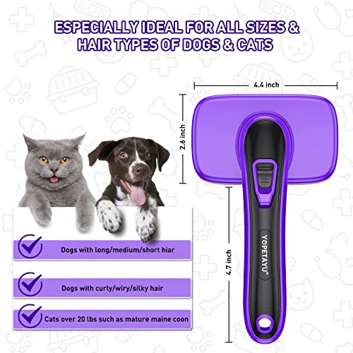 Pet Self Cleaning Slicker Brush For Shedding & Grooming Long Short Haired Dogs, Cats Retractable Brush For Large And Small Gently Removes Loose Undercoat, Mats Tangled Hair From Pet's Coat - Purple #TOP4