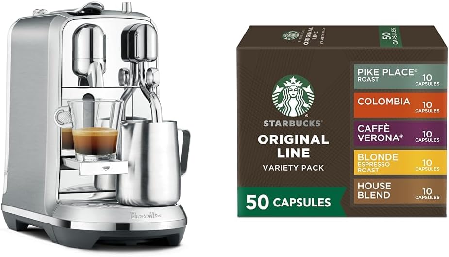 Nespresso Creatista Plus Espresso Machine by Breville, Brushed Stainless Steel + Starbucks Capsules, Original Line