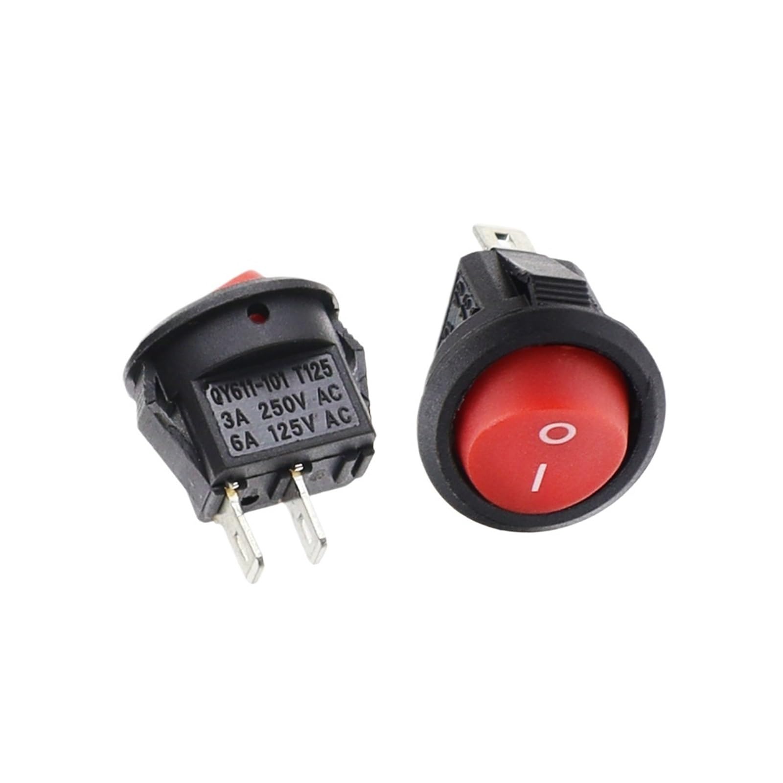 100 Piezas de 2 Pines, Rojo, KCD1, 2 Pines, 15 mm, Interruptor basculante Redondo for Barco, Encendido/Apagado, CC, CA, 3 A/250 V, for Coche
