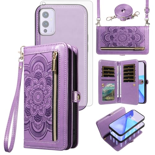 Pochette OnePlus 9 Fermeture Éclair Sécurisée et Motif Fleur Asuwish