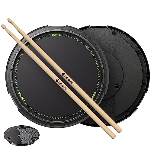 Donner Snare-Drum-Übungspad und Sticks – Schlagzeug-Übungspad – leises Übungs-Drum-Pad mit abnehmbarer Snare-Simulation, 40 Melodie-Lektionen, 12 Zoll