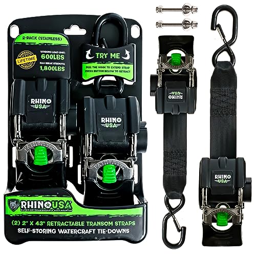 Rhino USA Retractable Transom TieDown Straps (2Pack) 1,800lb