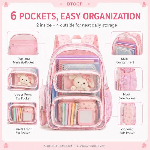 Image of BTOOP Clear Backpack Heavy Duty Transparent Backpack 17 inch See Through Bookbag for College Work Festival Security Padded Strap