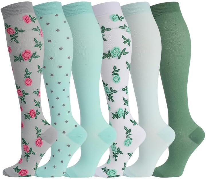 6-Pair Long-Cut Compression Socks - Quick-Drying, Moisture-Wicking Nylon Running and Yoga Socks