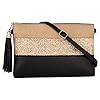 CRAZYCHIC - Sac Bandoulière Paillette Cuir Multicolore Femme - Pochette Soirée Plate Bandes Strass Brillant Souple - Fourre-Tout Besace Sac à Main - Mode Chic Tendance - Noir #3