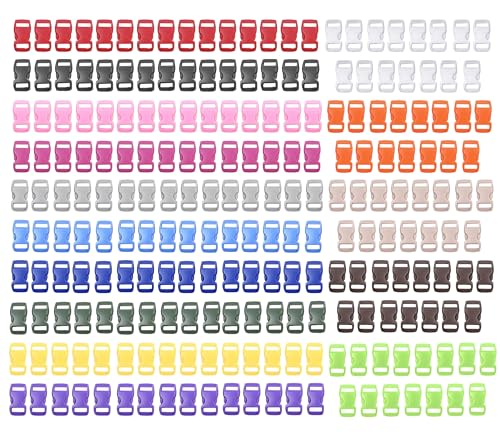 HAXIHA 225PCS Latérale en Plastique Mini Boucles,3/8 Pouce Boucles Réglables Couleur 10mm Latérales en Plastique Enfichables pour Paracord Bracelets,Collier...