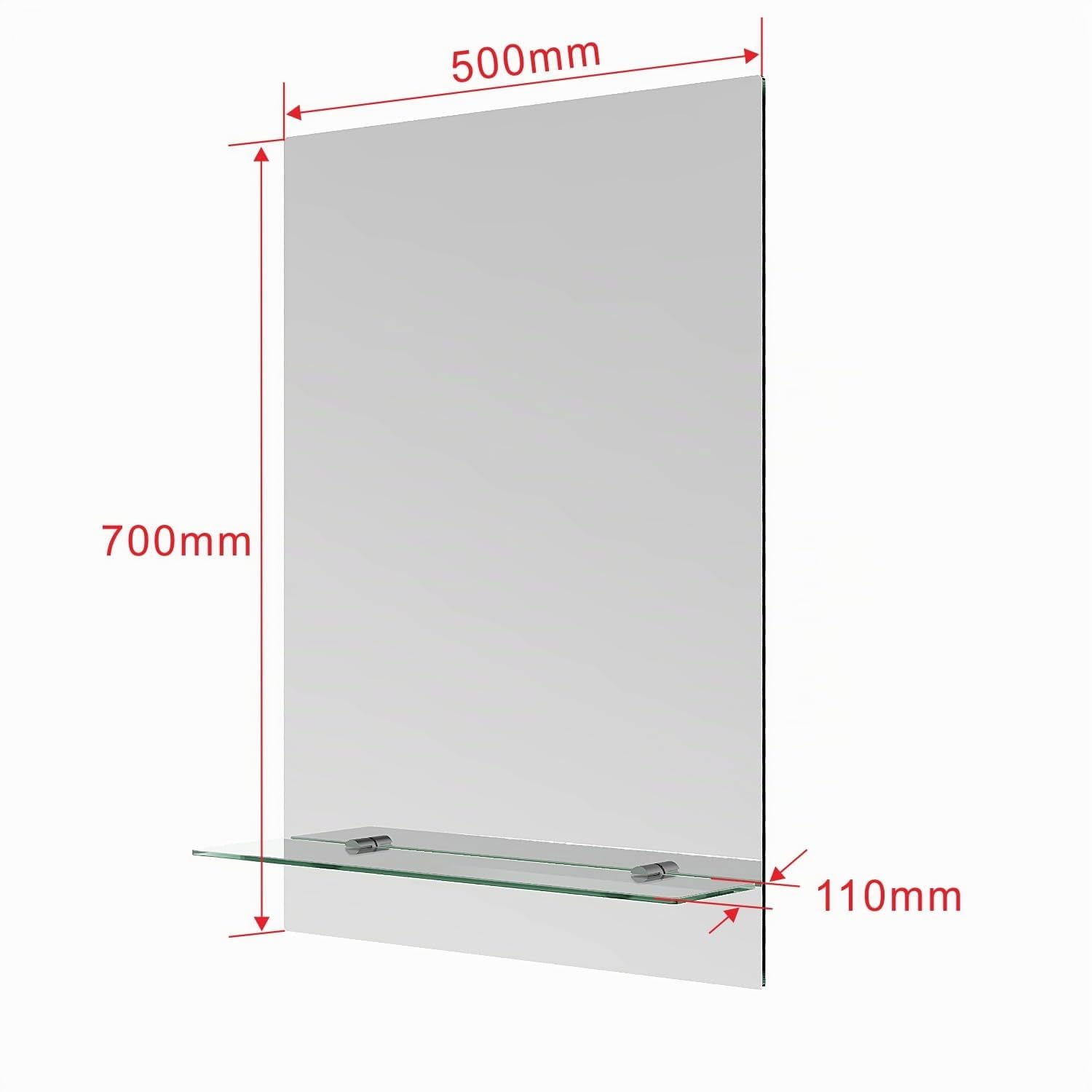 AQUABATOS Badspiegel mit Ablage ohne Licht Beleuchtung 50 x 70 cm Wandspiegel Badezimmer Spiegel ohne Rahmen Badezimmerspiegel Hängespiegel Rechteckig Glasregal Glasablage