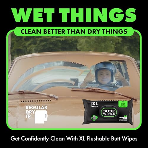 Dude Wipes - Flushable Wipes - 6 Pack, 288 Count - Herbal Relief Extra-Large - Witch Hazel & Geranium Essential Oils - Septic and Sewer Safe - Thumbnail 5