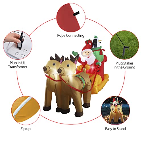 Christmas Inflatable Decoration, Shdejtg 7Ft Santa Claus On Sleigh With Build-In Led Blow Up Self-Inflatable For Christmas, Party Indoor, Outdoor, Yard, Garden, Lawn Décor. #TOP4