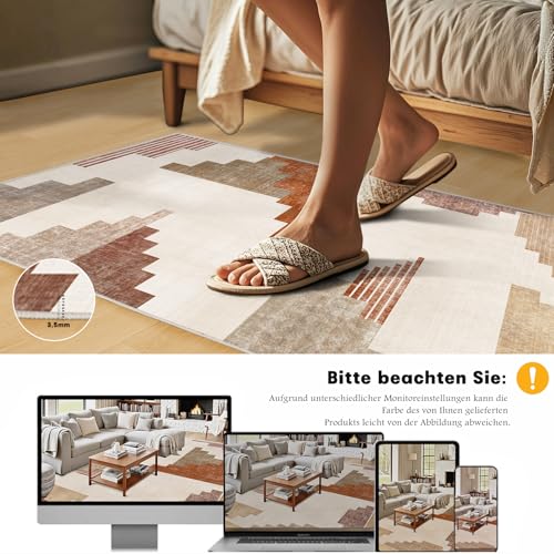 Chicnix Teppich Wohnzimmer, Großer Teppich 160x230 Waschbar Kurzflor rutschfest Weich… – Ansicht 5