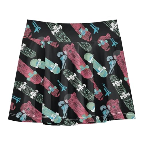CHIFIGNO Little Girls Flowy Tennis Skirt with Shorts Athletic Skirts Skort for Active Golf Cool Skateboard Black Size 9-10