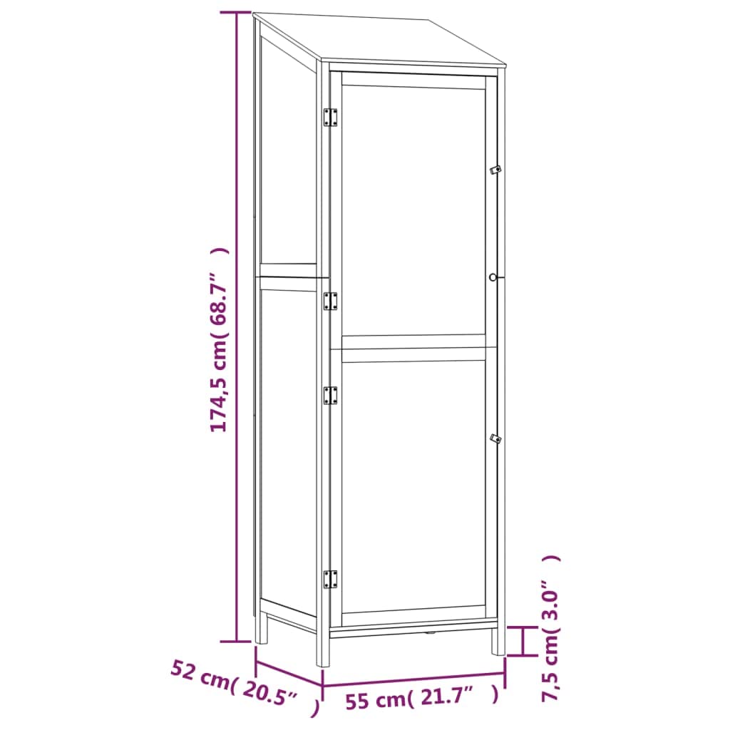 Caseta para herramientas, 55 x 52 x 174,5 cm, madera maciza de abeto con espacio de almacenamiento, marco de madera y soporte de pared para herramientas, cortacésped, bicicleta