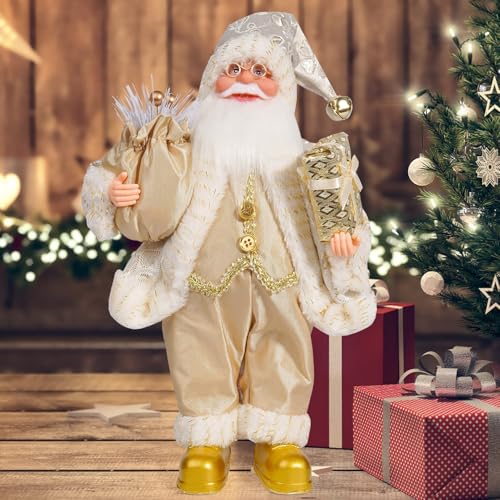 Father Christmas Santa Claus Standing Figure Xmas Decoration Ornament 32cm Santa Claus Figure Doll with Gift Bag and Little Bear Christmas Decoration for Home Office Table Xmas Party Ornament Gift Go