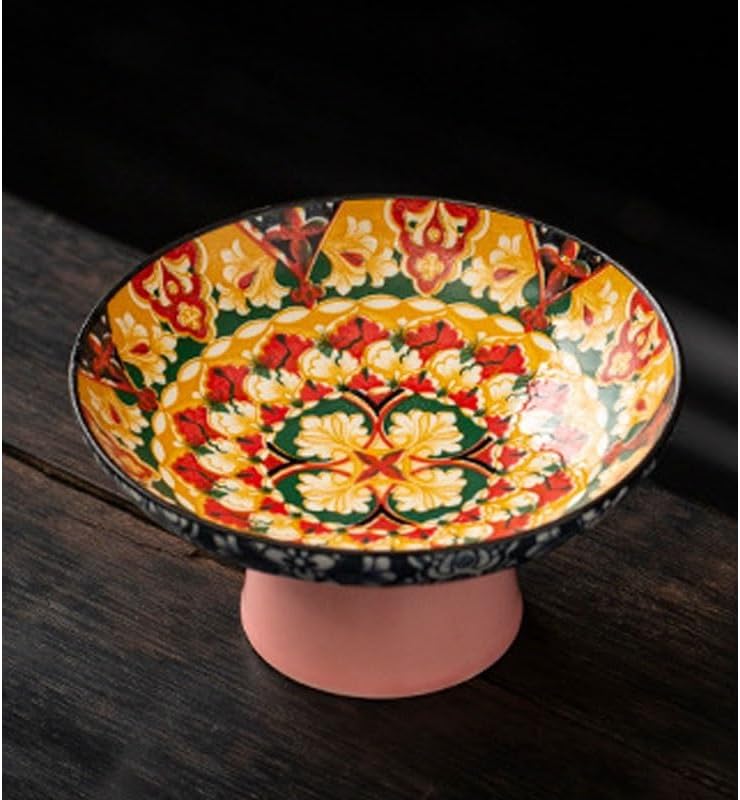 Enamel Colored Ceramic High Legged Fruit Plate Coffee Table Snack in The Living Room