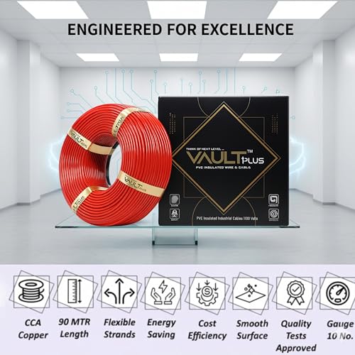 Image of VAULTPlus Red 4MM 90 MTR CCA Copper Electrical Wire | Heavy-Duty High Conductivity Cable for Home & Industrial Wiring