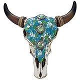 Größe: 34x31,5x9,5cm Isideco Türkisfarbener verzierter Western Bisonschädel