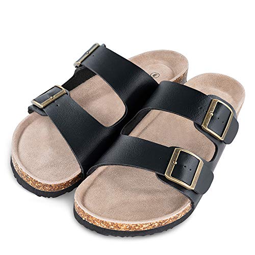 Tf Star Men's Slip On Flat Casual Cork Sandals With 2-Strap Buckle,Leather Cork Slide Arizona Sandals For Men Black #TOP6