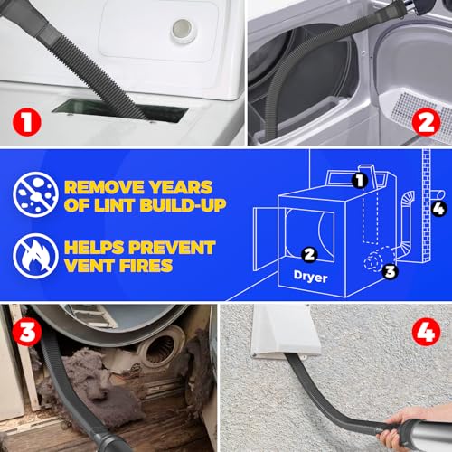 Image of Holikme Dryer Vent Cleaner Kit, Vacuum Hose Attachment, 2-Piece, Black