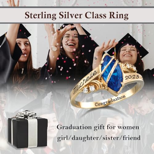 Fully Personalized Custom Sterling Silver Class Ring - High School and College Graduation Jewelry Gift for Women - Back to School - Class of 20262