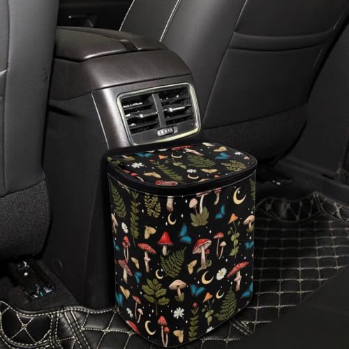 Image of Hanging Garbage Bin Mushroom Butterfly Floral Cute Car Accessories Multipurpose Trash Bin Decoration Car Interior for Women Men