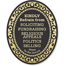 SmartSign Premium No Soliciting Sign, Kindly Refrain from Soliciting Fundraising Religious Appeals Politics Selling Please Do Not Disturb Door Sign | 4" x 5" Aluminum, Self Adhesive, Made in USA