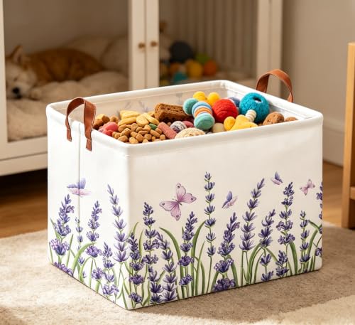 Image of Rectangle Storage Basket with Handles,Collapsible Storage Bin,Books Box,Gift Basket(Lavender)