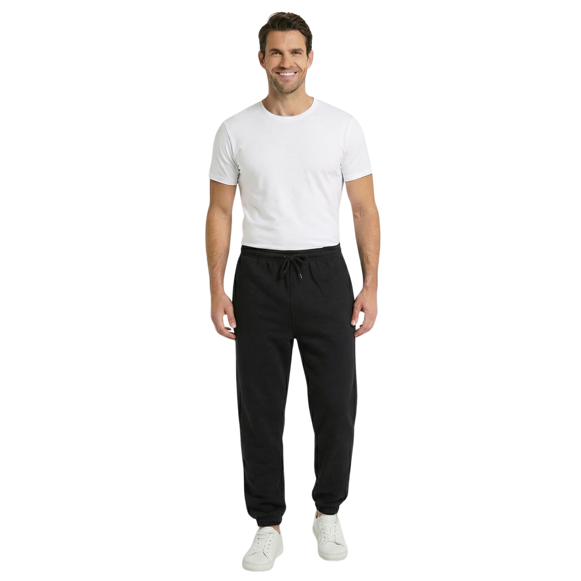 INSIGNIA Mens Jogging Bottoms Fleece Pants Casual Trousers Elasticated Bottom (UK, Alpha, XL, Regular, Regular, Black Cuffed Hem)